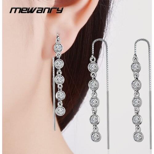 Mewanry 925 Sterling Silver Earrings for Women New Trend Elegant Creative Design Zircon Tassel Bride Party Jewelry Birthday Gift