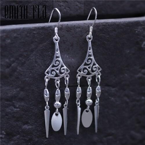 Trendy Hollow Long Earrings Fringe 925 Sterling Silver Dangle Earrings For Women Drop Earrings Wedding Jewelry Gift for Friends