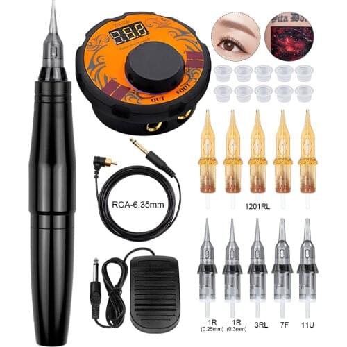 Complete Tattoo Machine Kit Professional Rotary Pen Set Tattoo Cartridge Needles for Permanent Makeup Eyebrow Tattoo Body