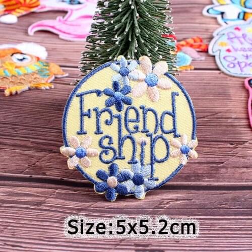 Nicediy Cartoon Friendship Patch Iron On Patches For Clothes Embroidery Round Patch Stripe Cute Applique Badge For Kids Girl DIY