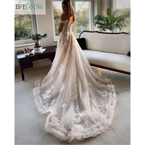 Ivory Tulle Organza Sweetheart Off The Shoulder Bridal Gowns Floor-Length A-Line Wedding Dress Chapel Train Custom Made