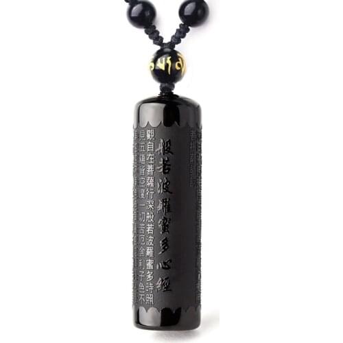 Black Obsidian Buddha Pendant Prajna paramita Sutra Buddha Necklace Pendant Mens Pendant Womens Jewelry With beads Chain