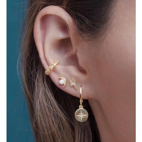 Gold Color Plated 2021 Latest Design Simple Temperament CZ Star North Star Charming Earrings Female Starburst Gorgeous Jewelry