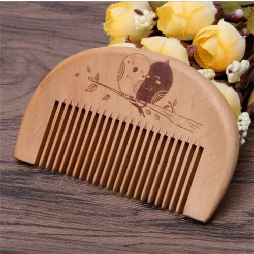 1 PC Wood Color Natural Peach Wood Comb Close Teeth Anti-static Detangling Beard Comb Head Massage Hair Brush Hair Care Tools