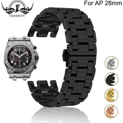 Stainless Steel Watch Band for AP Audemars Piguet Royal Oak Watchband 28mm Metal Strap Belt Wrist Loop Bracelet Black Silver