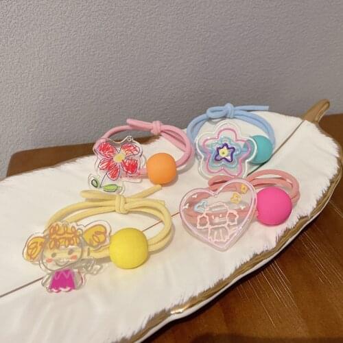 Girl Cartoon Flower Acrylic Elastic Hair Band Rubber Band for Women Child Cute Toy Graffiti Hair Ties Gums Headdress Wholesale
