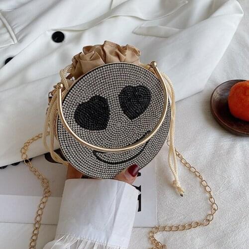 Luxury Smile Face Diamond Evening Bag Womens Handbag Rhinestone Chain Shoulder Crossbody Bag Round Wedding Party Womens Bags