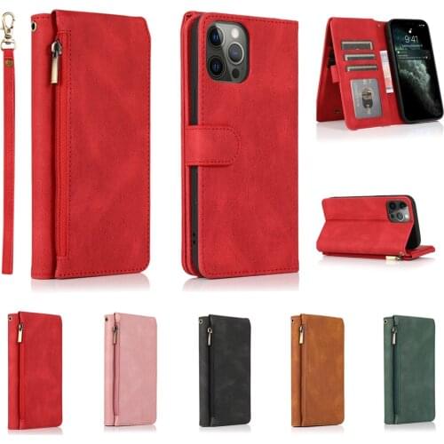 Luxury Flip Phone Cases for iPhone 13 12 Mini 11 Pro Max SE 2020 6 7 8 Plus X XS XR Zipper Multi-slot Wallet Shockproof Cover
