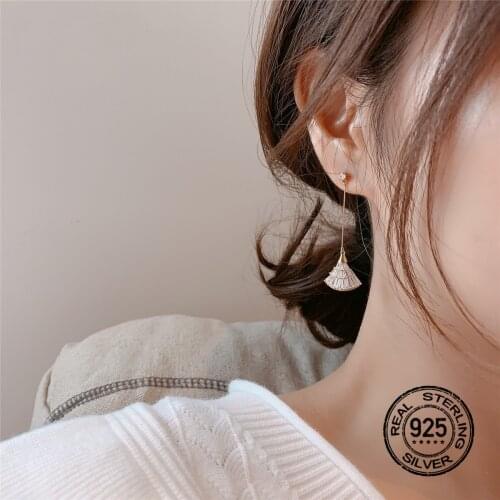 S925 Silver Dangle Earrings Fan-shaped For Women Temperament Long Hot Sale New Fashion Simple Design Female Party Jewelry INEFFA
