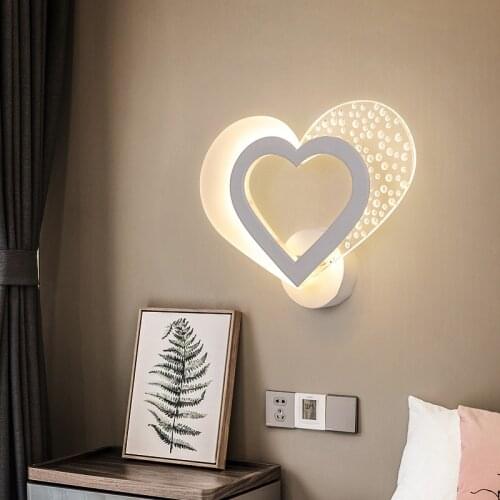 Heart Wall Lamp Nordic Led Mirror Modern Sconce Lovely Lighting Fixtures Bedside Living Bedroom Study Indoor 8w Decoration Light