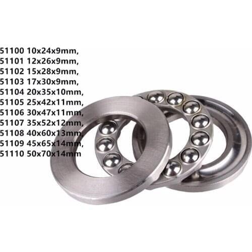 10PC 51100 10x24x9mm 51101 12x26x9mm 51102 51103 51104 51105 25x42x11mm 3-in-1 Plane Axial Bearing Thrust Bearing Ball Bearings