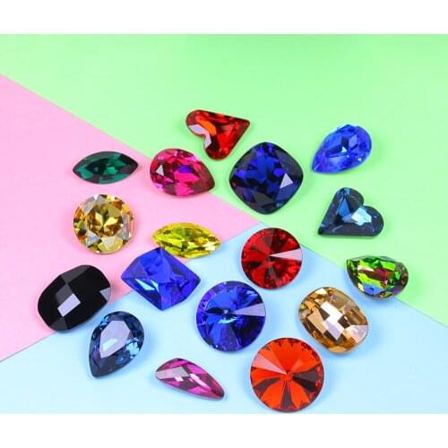 50pcs mix shape color Pointback Crystal strass Rhinestone Colorful Pointback crystals Rhinestoneapplique For garment clothes