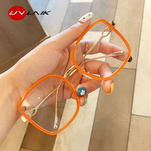 UVLAIK Oversized Transparent Glasses Frame Women Fashion Green Orange Clear Glasses Frame Female Alloy Big Square Eyeglasses