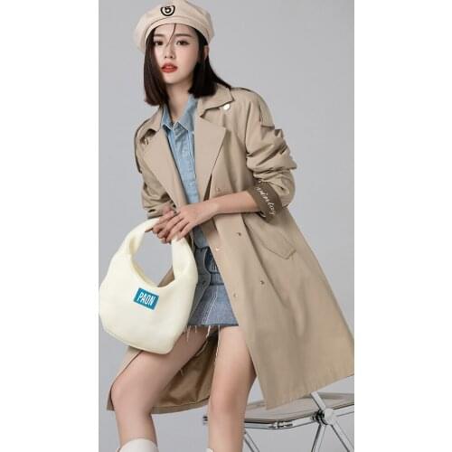 Windbreaker womens middle long small men are in the spring autumn of 2021. The new color contrast Korean style