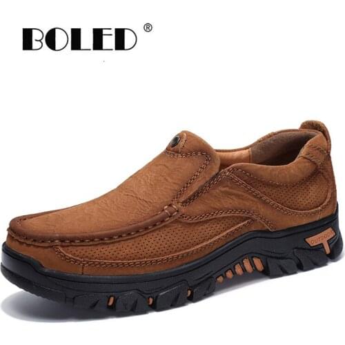 High Quality Waterproof Men Shoes Non-Slip Natural Leather Casual Shoes Flats Waterproof Plus Size Outdoor Rubber Shoes Men