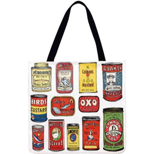 Women Shoulder Bag Advertising Poster Printing Tote Bag Foldable Shopping Bag Reusable Beach Bag Linen Febric Casual Tote
