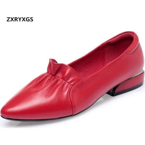Promotion 2020 New Pointed Toe Women Genuine Leather Shoes Low Heel Comfortable Shoes Elegant Fashion Casual Shoes Woman Shoes