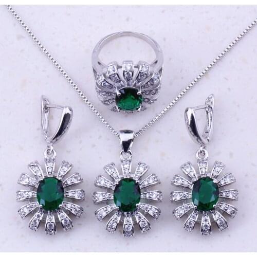 Astonishing Green Imitation Emerald & White AAA Zircon 925 Sterling Jewelry Sets For Women Fashion Jewelry J0039