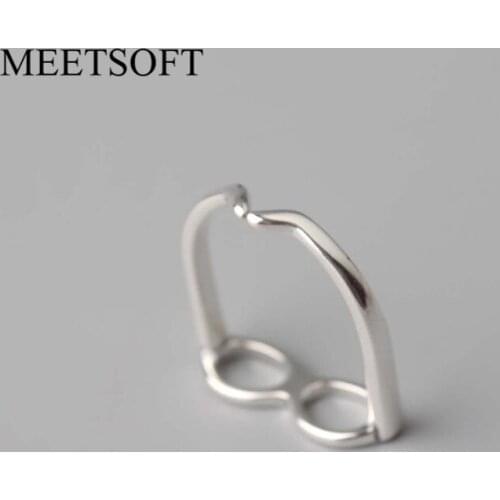 MEETSOFT Silver Colour Opening Ring For Women Simple Adjustable Retro Small Sunglass Hollow Out Jewelry Gift