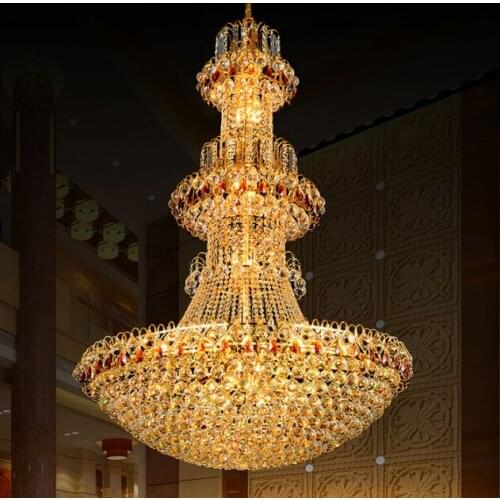 Gold Crystal Chandelier Modern LED Crystal Chandeliers Lights Fixture Hotel Club Home Lighting Long Hanging Lights AC90V-260V