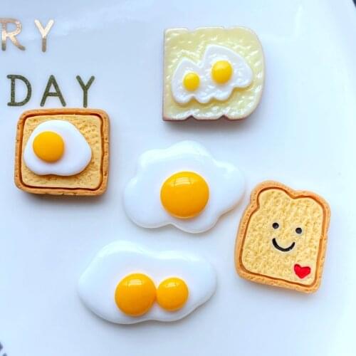 10Pcs/Lot Hand Painted Kawaii Resin Mixed Bread / Poached Egg Flatback Cabochons For Hair Bow Centers DIY Scrapbooking Decor L39