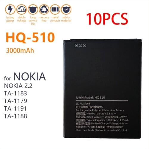 10PCS Genuine New 3000mAh Battery For NOKIA 2.2 TA-1183 TA-1179 TA-1191 TA-1188 HQ510 HQ 510 Mobile Phone with tracking number