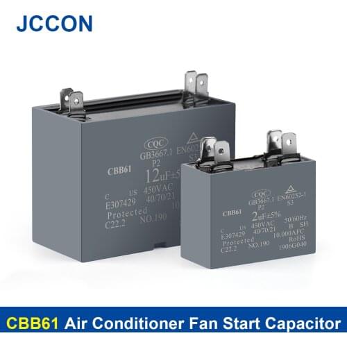 2Pcs CBB61 Air Conditioner Fan Start Capacitor 450V 1.2UF 1.5UF 2UF 2.5UF 3UF 3.5UF 4UF 4.5UF 5UF 6UF 6.5UF 7UF 8UF