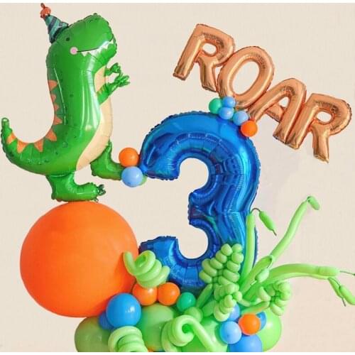 4/6pcs/set Dinosaur Foil Balloons 30" number Balloons Happy Birthday Balloon Baby Kids Birthday Party Jurassic World Decoration