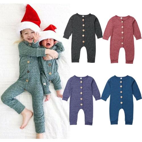 5 Colors Newborn Baby Boy Girl Cotton Romper Solid Long Sleeve Single Breasted Jumpsuit Clothes Outfits Sunsuit