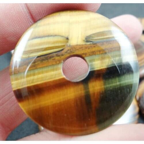 40mm natural stone Quartz crystal tiger eye safety button charm pendant for diy jewelry making necklace Accessories 5pcs