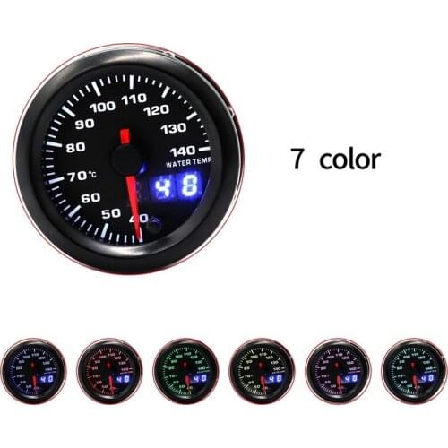 52mm Water Temp Gauges 40~140 with Sensor 12V Racing Modified Water Temperature Meter 7 Color LED Backlit Dual Display