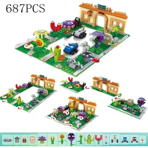 687PCS Zombies Blocks Creator Tree House Building Crazy Backyard Attack Set Model Brick Toys For Children