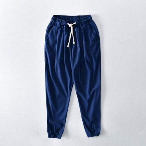 801 Summer Breathable Thin Beach Pants Male Casual Loose Japan Style Simple Striped Drawstring Tie Feet Men Jogging Trousers