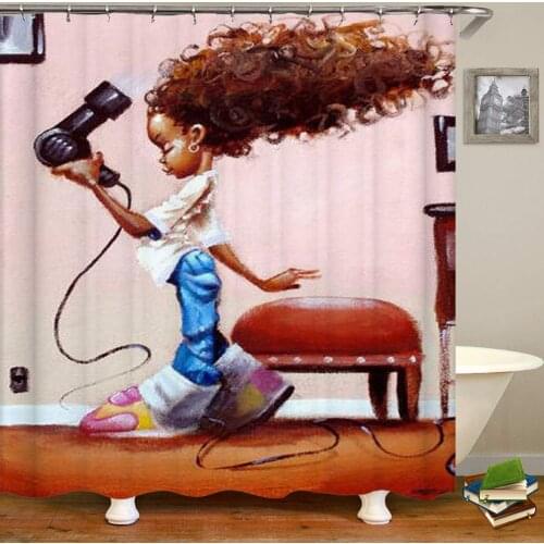 Afro Girl African American Blowing Hair Shower Curtain