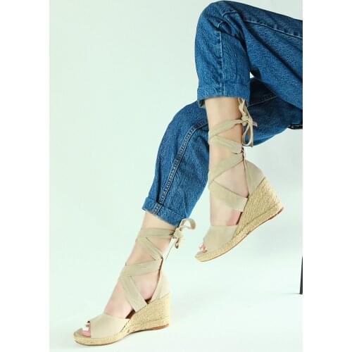 Beige Suede Wedges Shoes