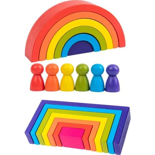 Wooden Enlightenment Rainbow Building Blocks Balance Kids Toys Baby Training Learning Development Educational Toys