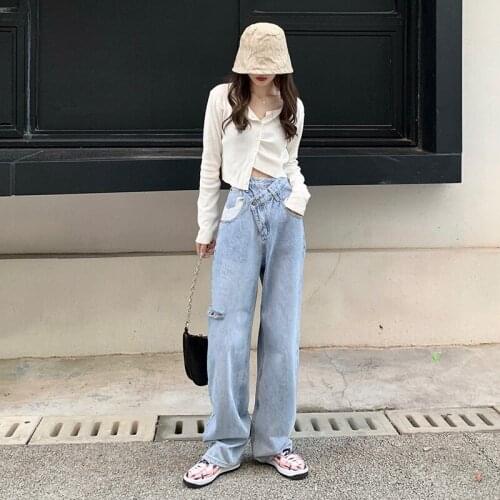 Shnsophi High Waisted Jeans Mom Hold Loose Autumn Winter Blue Ripped Boyfriend Jeans For Women Denim Pants Trouser Jean Femme