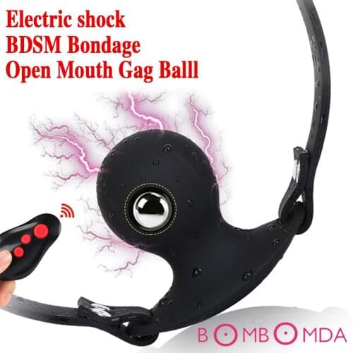 Electric Shock Built-in Steel Ball Couple Silicone Gag Mouth plug Ball SM Adult Game Slave Sex Toy for Women Exotic Accessories