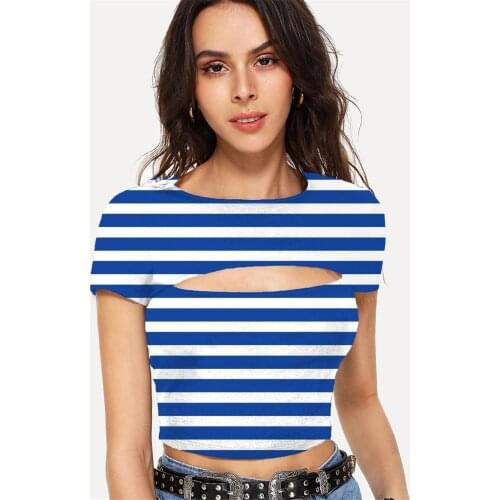 Somepet Stripe T shirt Women Gradient T-shirts 3d Harajuku Hollow Out T shirts Novel Tshirts Casual Short Sleeve Sexy Short