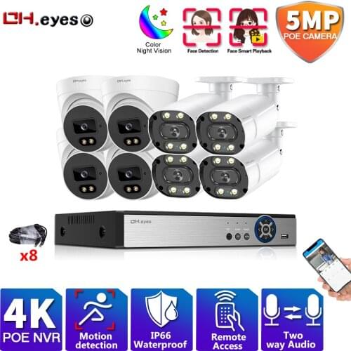 4K 8CH 5MP Security Camera System CCTV Video Surveillance Kit Outdoor IP Camera POE NVR AI Human Detected Two-way Audio P2P