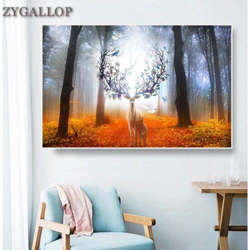 Forest Deer Animal Canvas Painting Living Room Prints And Posters Elk Wall Art Decorative Pictures Nordic Home Decor Cuadros