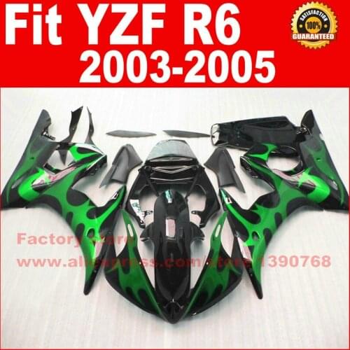 ABS Road/racing fairings kit for YAMAHA R6 2003 2004 2005 YZF R6 03 04 05 green big flame fairing kits part