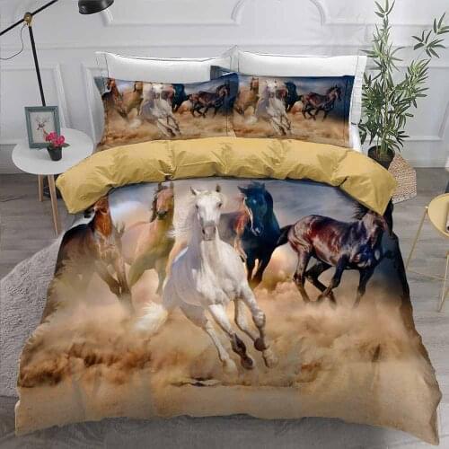 Horse Bedding Sets Twin Size for Kids, 3Piece Animal Theme White Duvet Cover Sets with A Running Horse Pattern Duvet Cover Sets