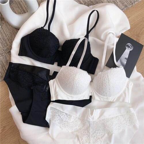 Wriufred Lace underwire gathered sexy bra set women plus size underwear adjustable three rows of buckles lingerie panties