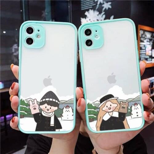 Lace wedding couple Phone Case For iPhone 12 11 Mini Pro XR XS Max 7 8 Plus X Matte transparent blue Back Cover