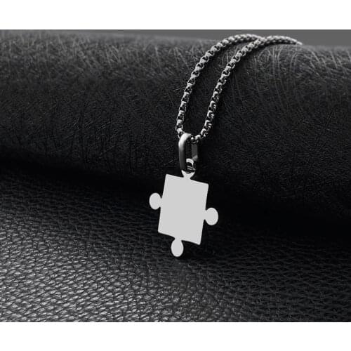 Stainless Steel Simple Personality Titanium Steel Block Puzzle Pendant Male Couple Necklace Female Fashion Jewelry