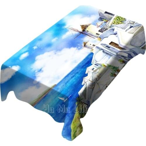 Summer Beach Vacation Romantic Scenery Hand-painted Illustrated Tablecloth Indoor Outdoor Art Decoration