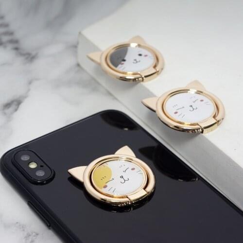 Metal Phone Holder Cute Cat Ring Cute Lazy Bracket Cartoon Ring Buckle 360 Rotation