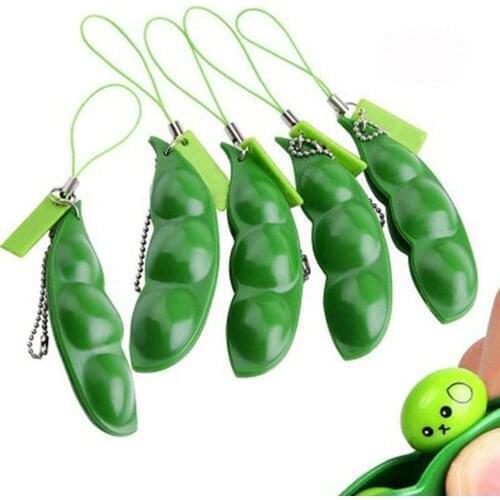 Cute Infinite Squeeze Edamame Bean Pea Expression Chain Key Pendant Ornament Stress Relieve Decompression Toys antistress 6pcs