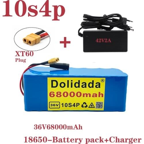 2021 new 36V 10s4p 68Ah 1000W large capacity 18650 lithium battery pack electric bicycle scooter with BMS XT60 plug + charger
